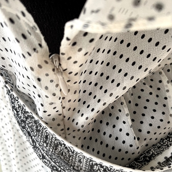 Vintage Adrianna Papell Silk Sheer Ivory & Black Polka Dot Flutter Sleeve Dress - Picture 10 of 12